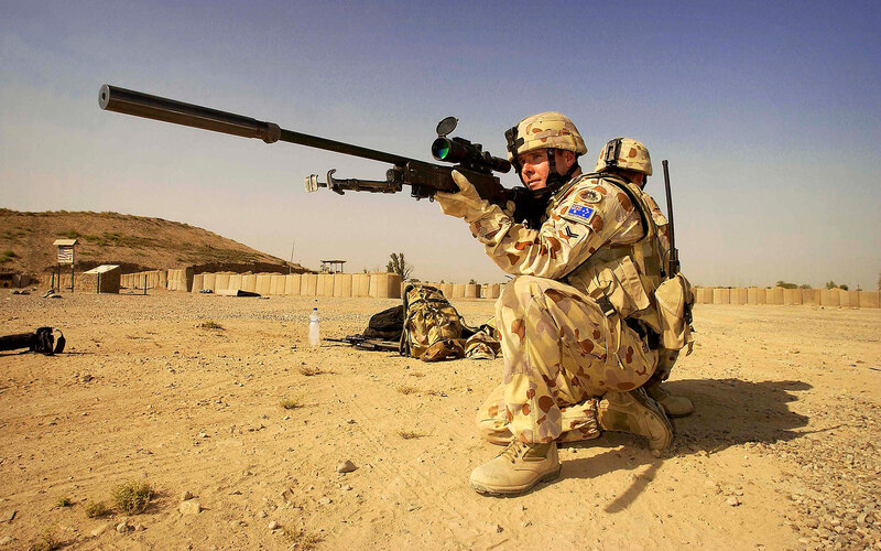 Soldier with Sniper Rifle — Brown, Serious, Afternoon