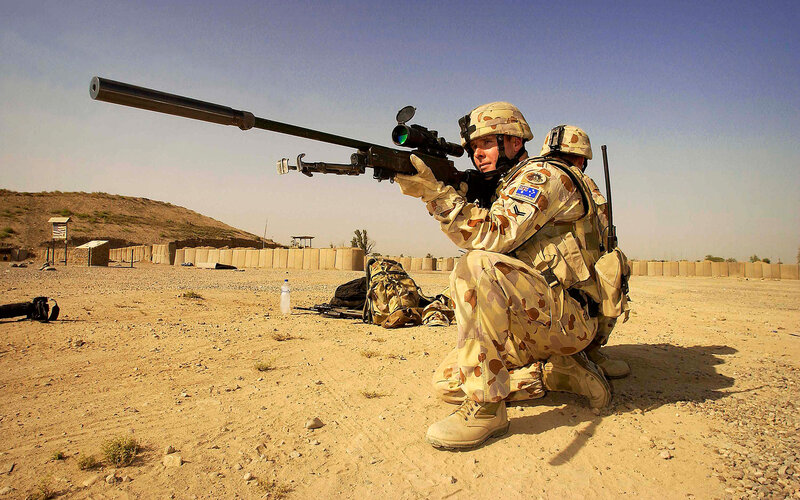 Soldier with Sniper Rifle — Brown, Serious