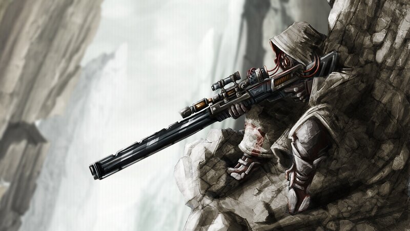 Soldier with Sniper Rifle — Gray, Dramatic, Digital Art, Sniper Rifle