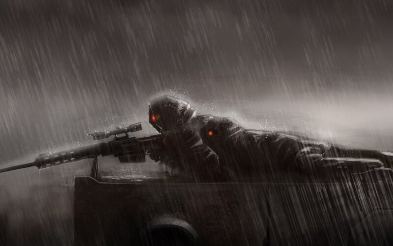 Soldier with Sniper Rifle — Gray, Dramatic