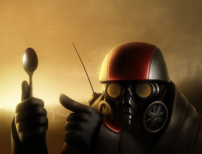 soldier with spoon and radio