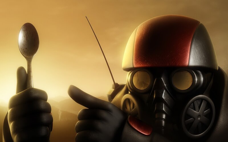 soldier with spoon and radio
