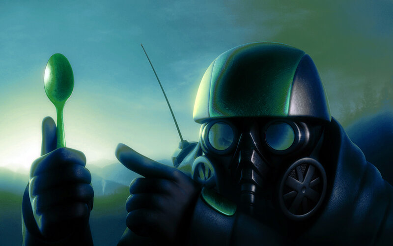 soldier with spoon and radio