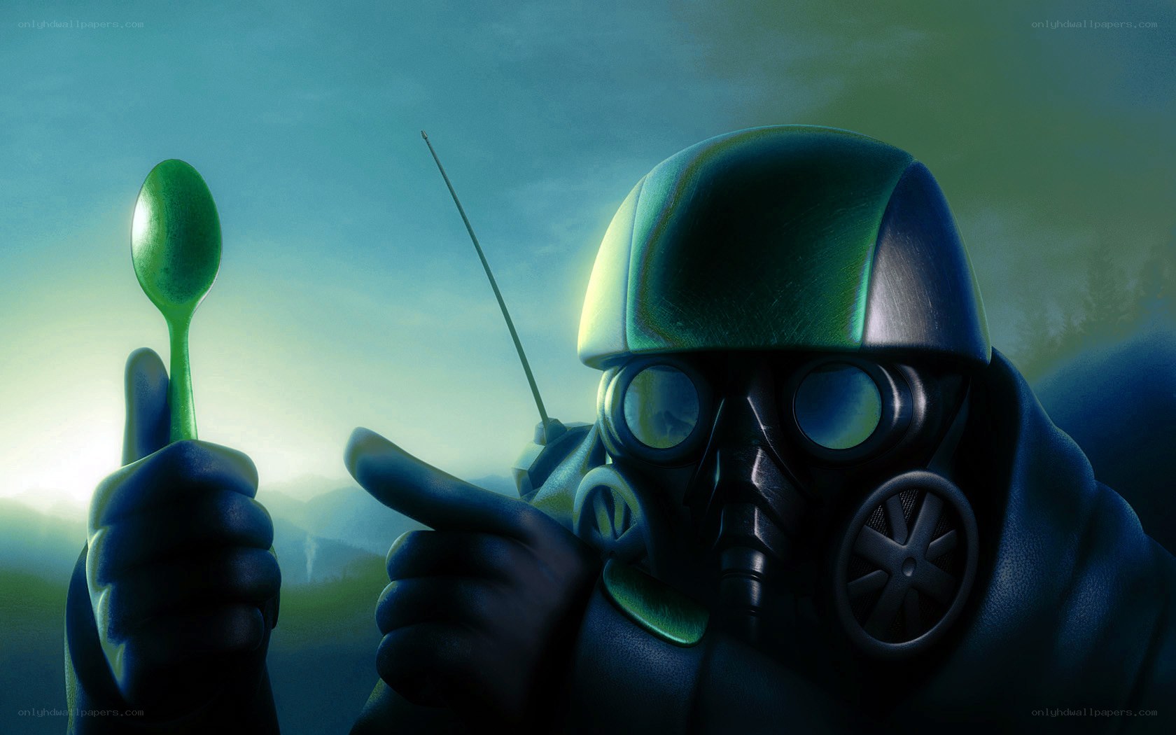 soldier with spoon and radio