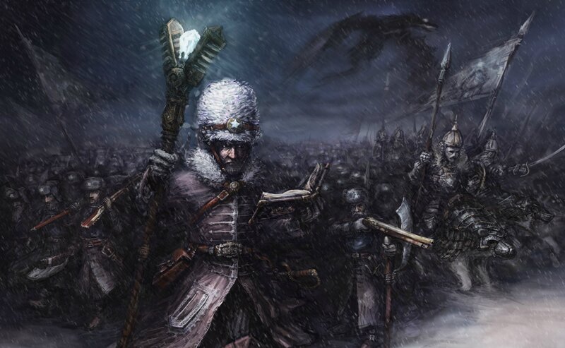 Soldier with Staff in Snow