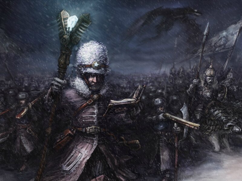 Soldier with Staff in Storm