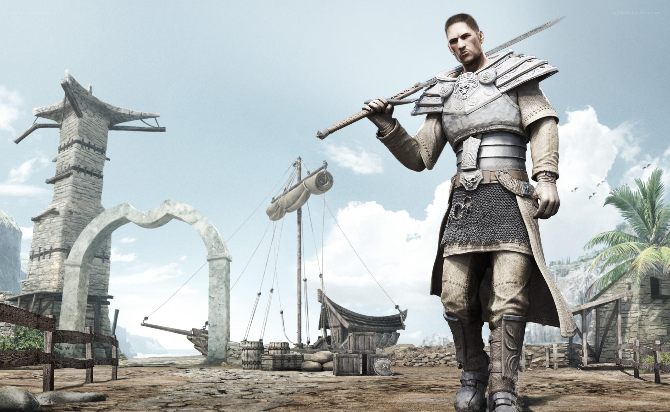 soldier with sword at port