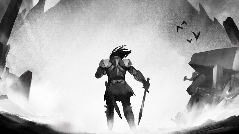 Soldier with Sword — Black, Dramatic, Illustration