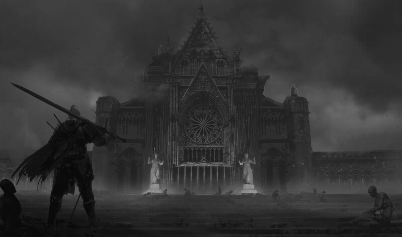Soldier with Sword — Black, Dramatic, Night, Digital Art, Castle