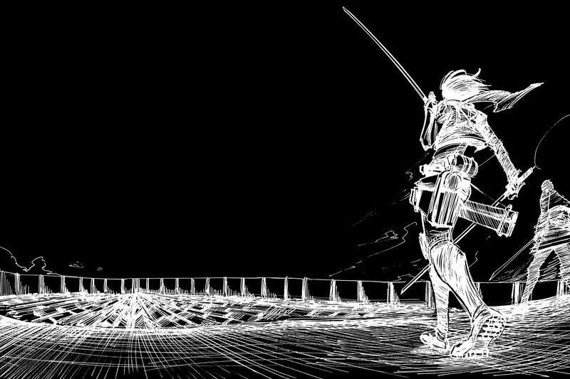 Soldier with Sword — Black, Dramatic, Night, Manga