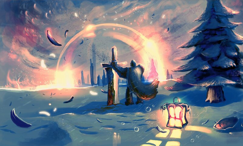 Soldier with Sword — Blue, Dramatic, Winter