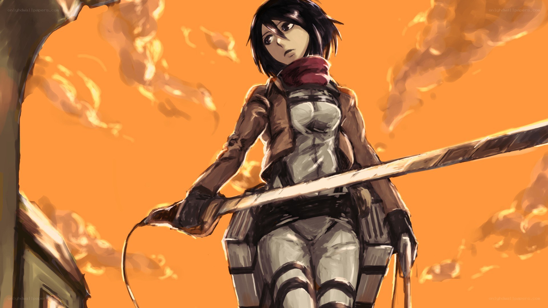 soldier with sword in fire