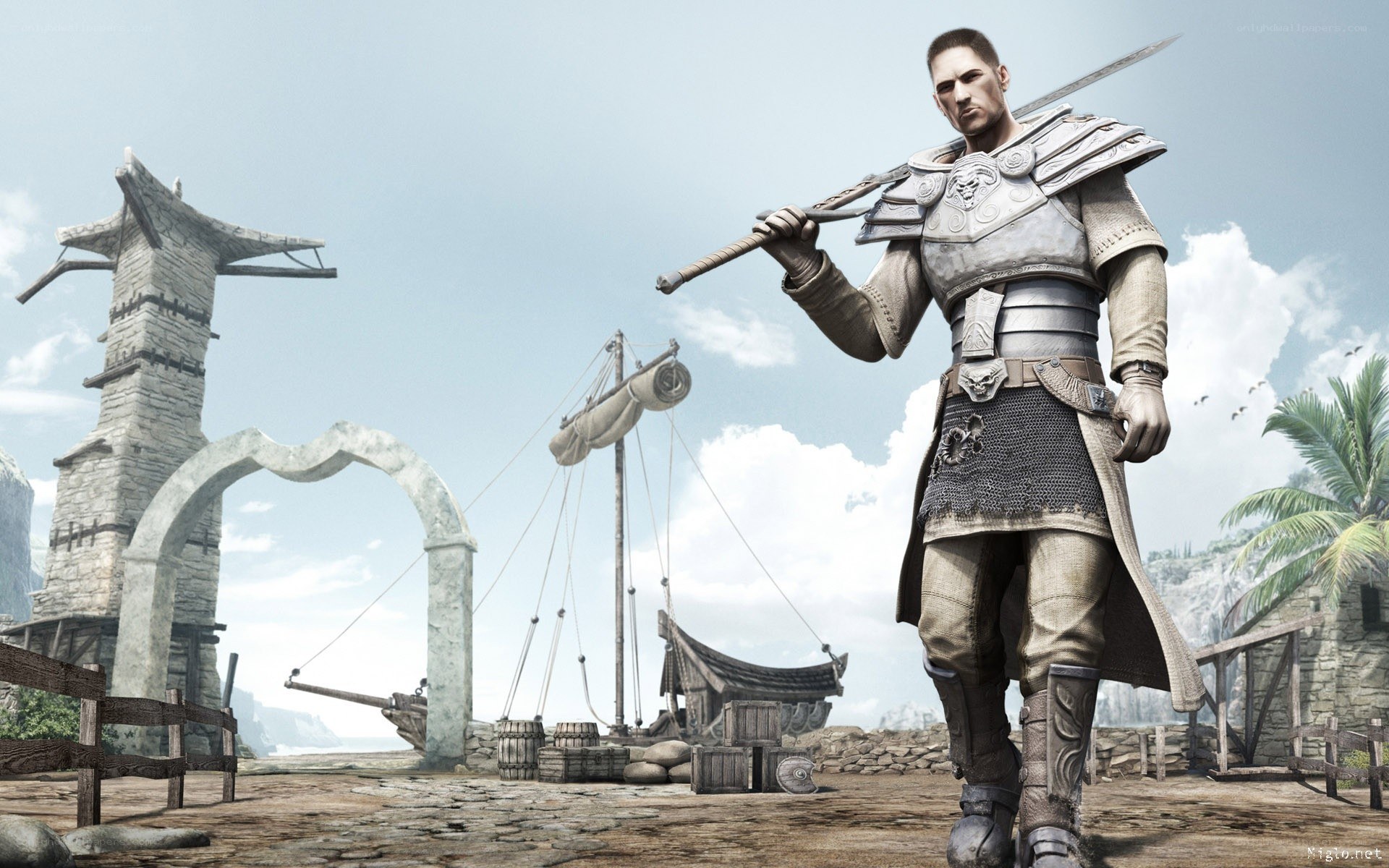 soldier with sword in port