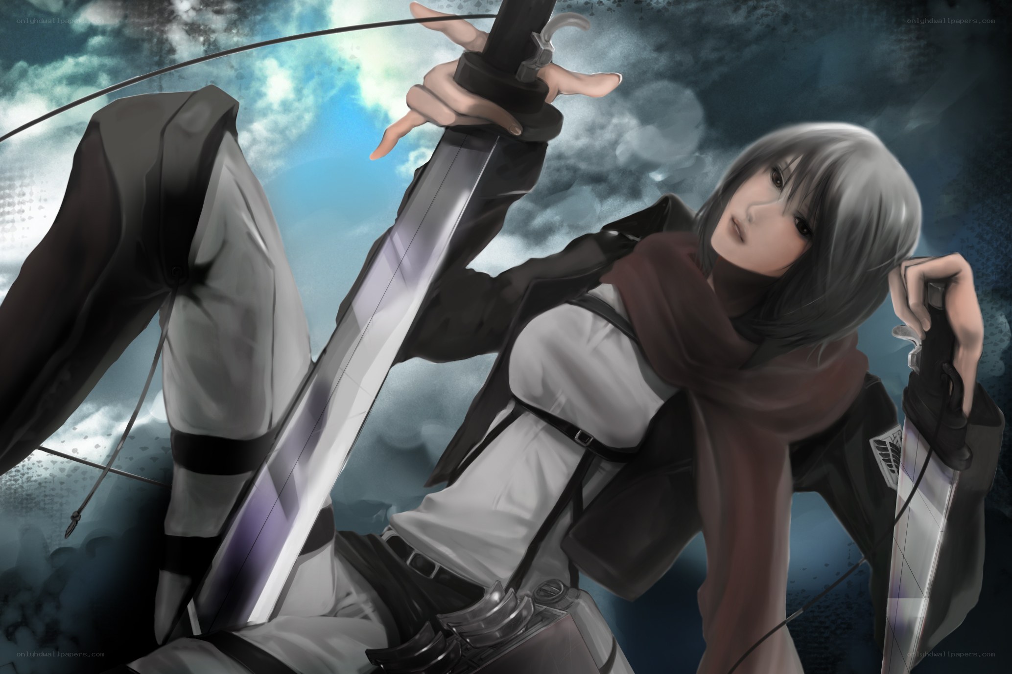soldier with sword in storm