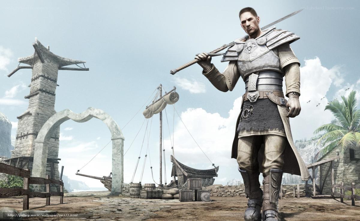 soldier with sword on dock