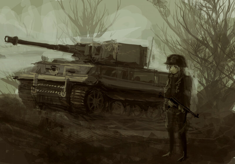 Soldier with Tank — Brown, Dramatic