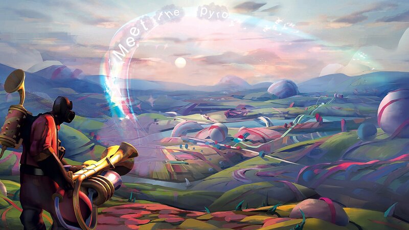 soldier with trumpet in alien landscape