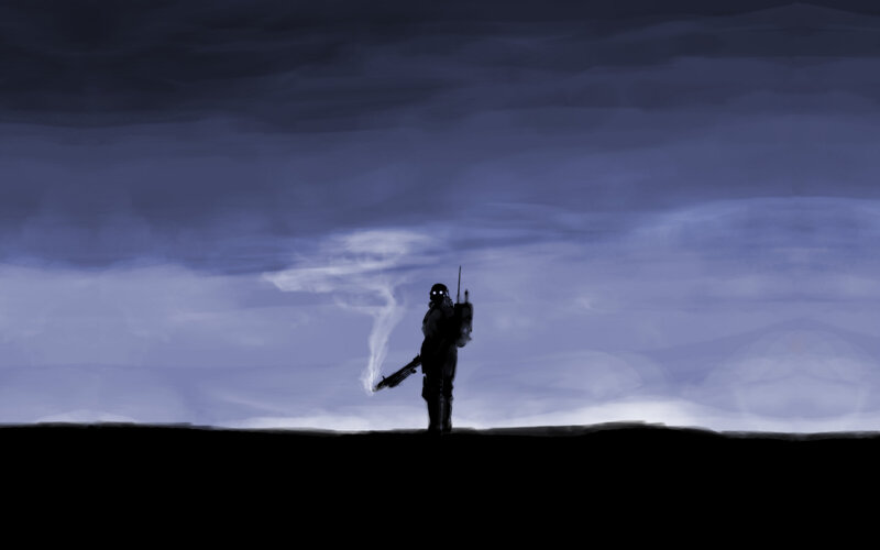 Soldier with Weapon — Black, Dramatic, Night, Digital Art