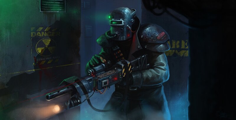 Soldier with Weapon — Green, Dramatic, Night