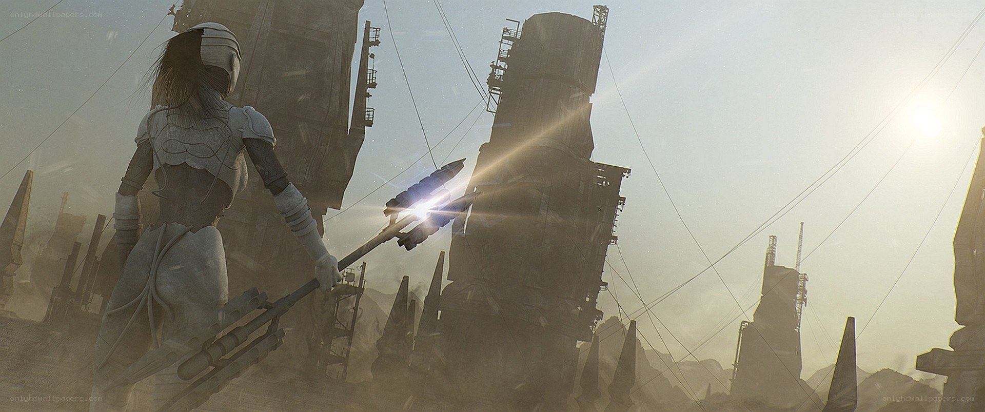 soldier with weapon in ruins