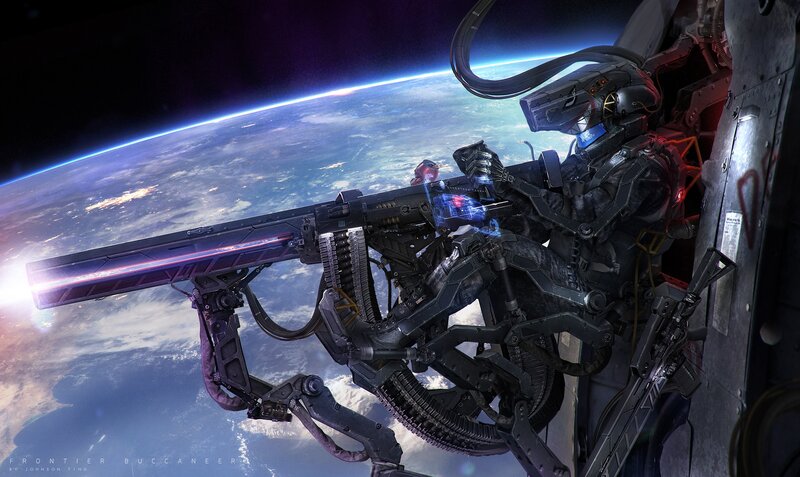 Soldier with Weapon in Space