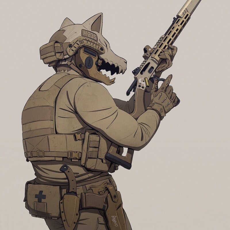 Soldier with Wolf Helmet