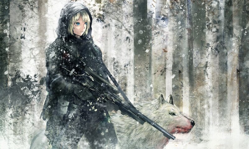 soldier with wolf in snow
