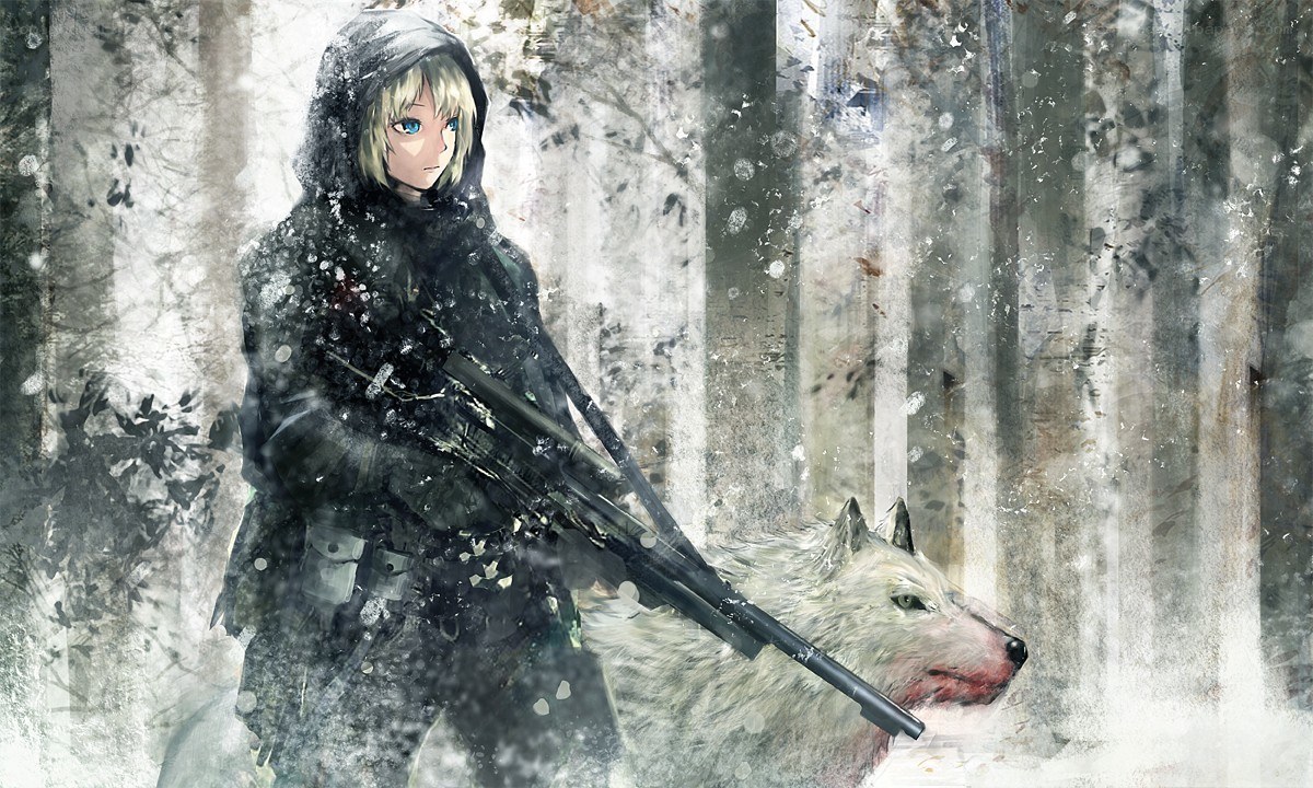 soldier with wolf in snow