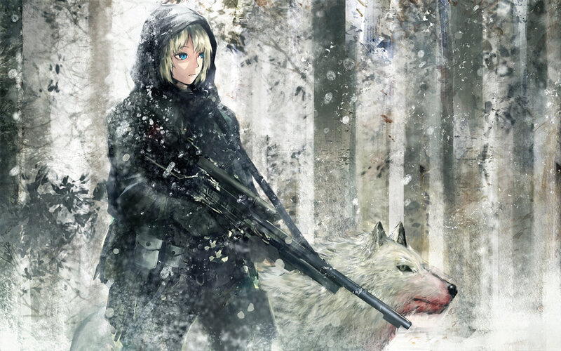 Soldier with Wolf — White, Dramatic