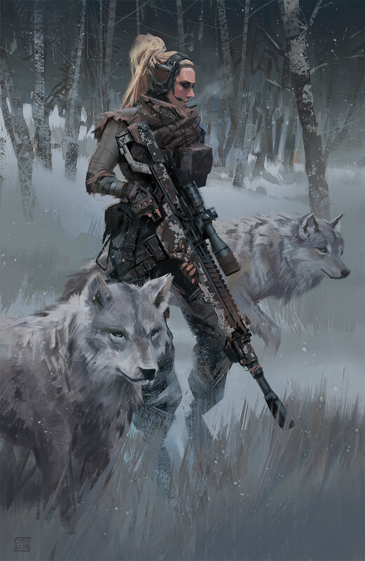 Soldier with Wolves