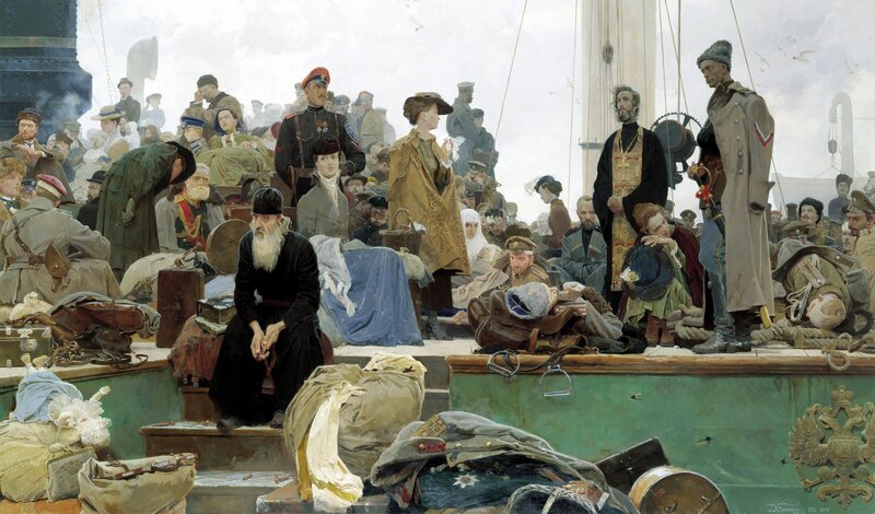 Soldiers and civilians on a ship