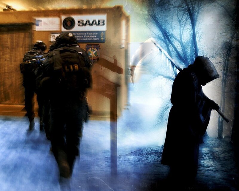 Soldiers and grim reaper