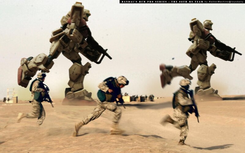 Soldiers and Mechs in Desert — Brown