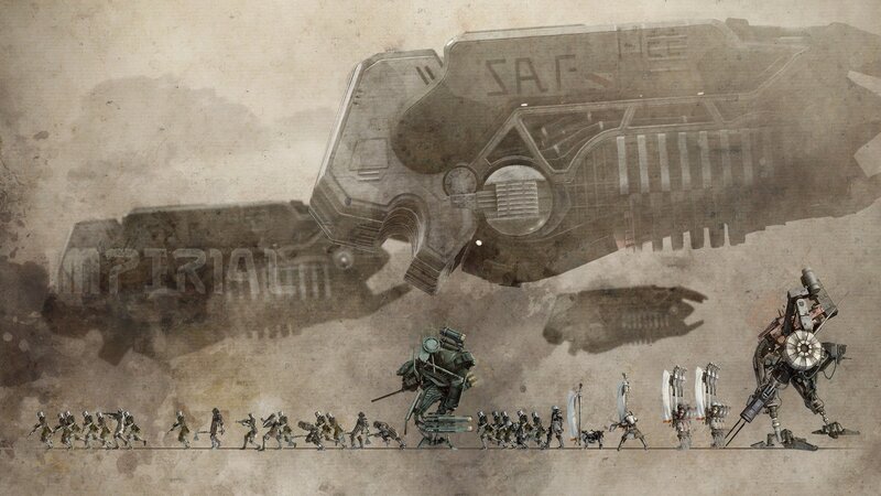 Soldiers and Mechs Marching