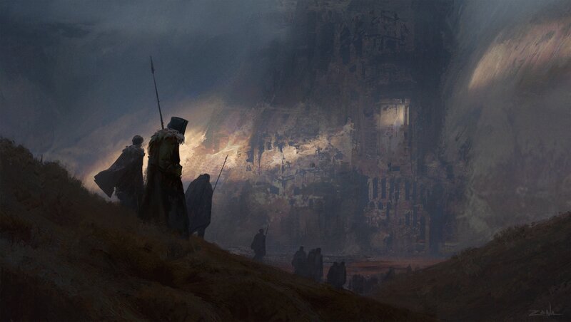 Soldiers Approaching Ruins