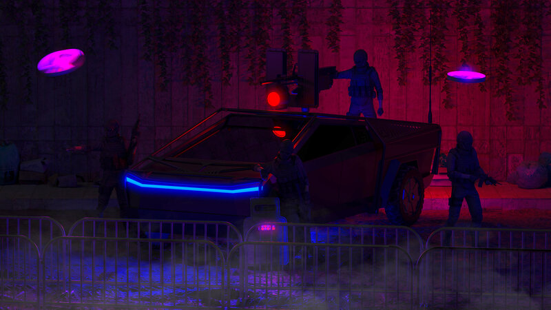 Soldiers Around Futuristic Truck