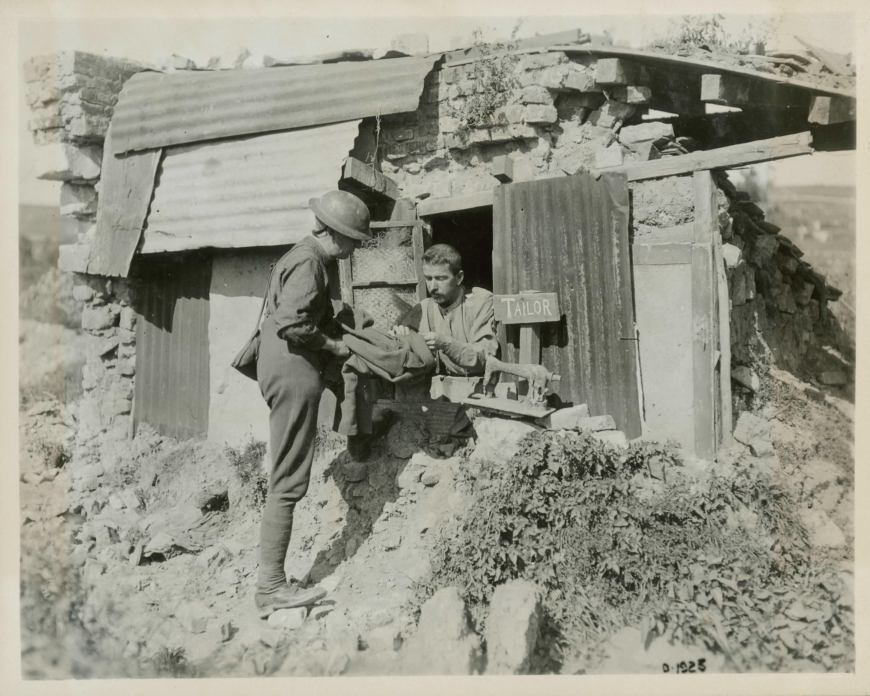 Soldiers at a tailor's post