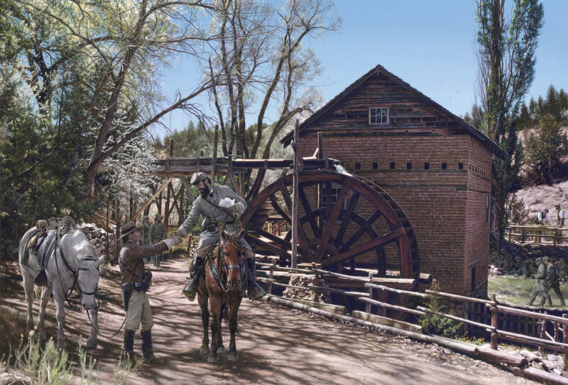 Soldiers at a watermill