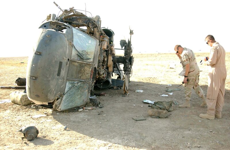Soldiers at helicopter crash site