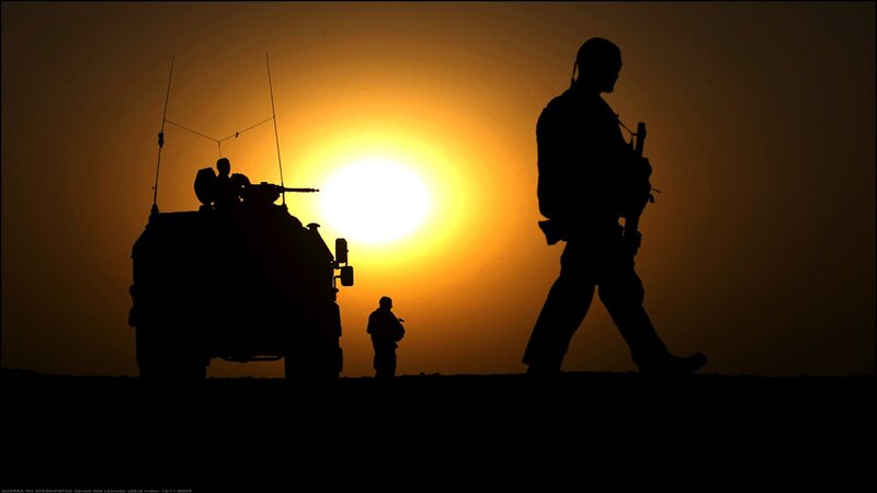 Soldiers at sunset in Afghanistan