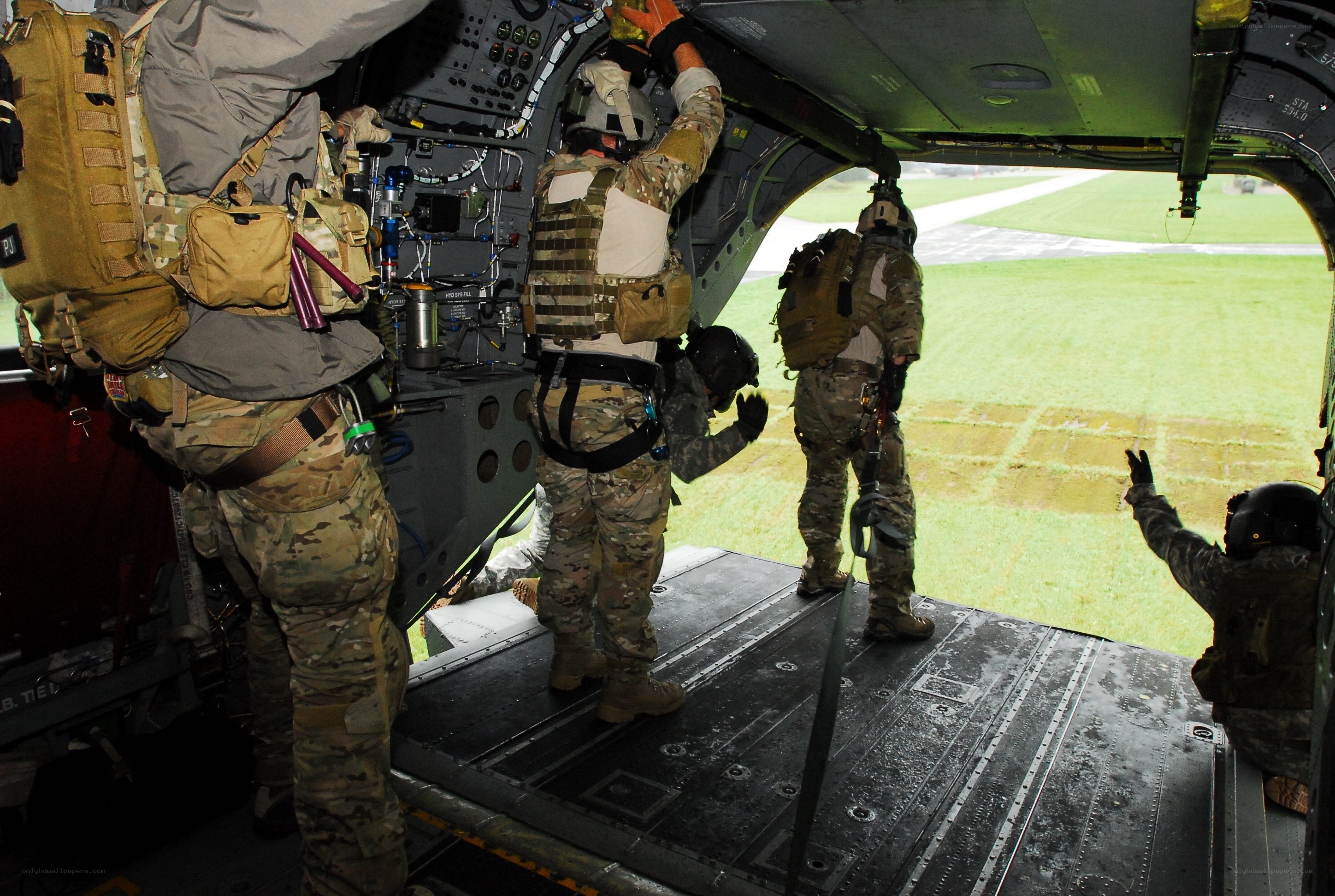 Soldiers boarding a helicopter