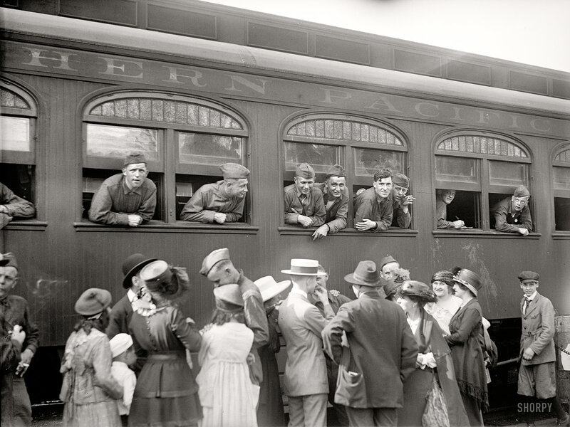 Soldiers boarding a train
