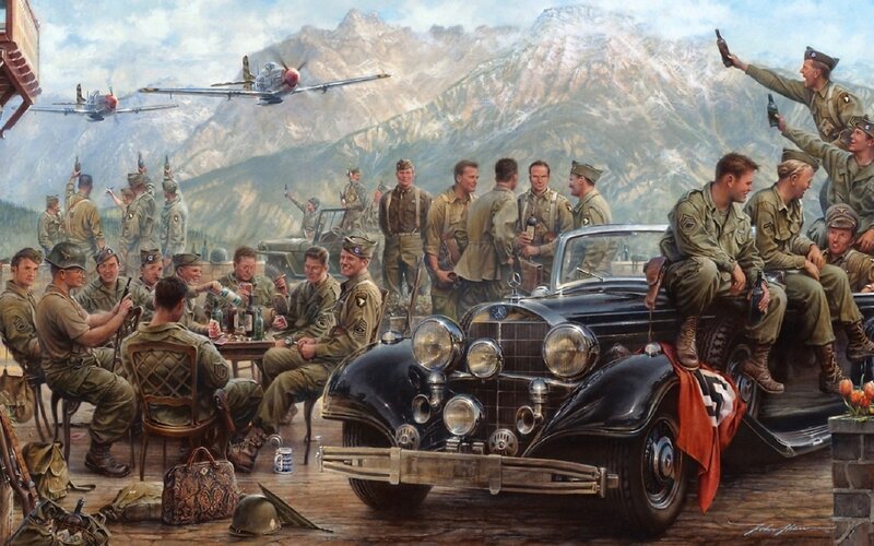 Soldiers Celebrating Victory — Green, Celebratory