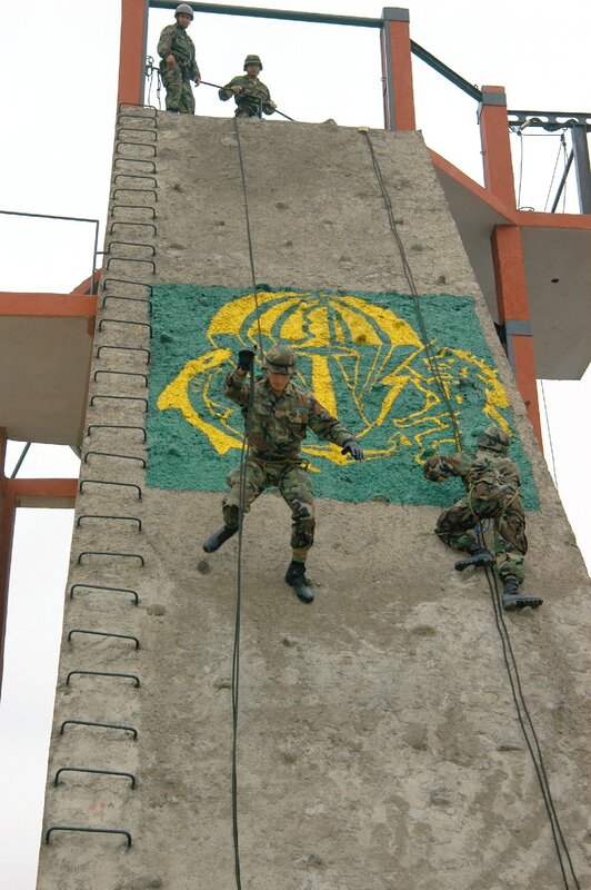 Soldiers climbing training wall