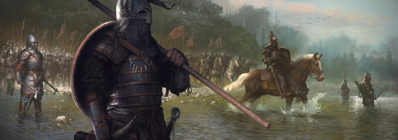 Soldiers Crossing River — Brown