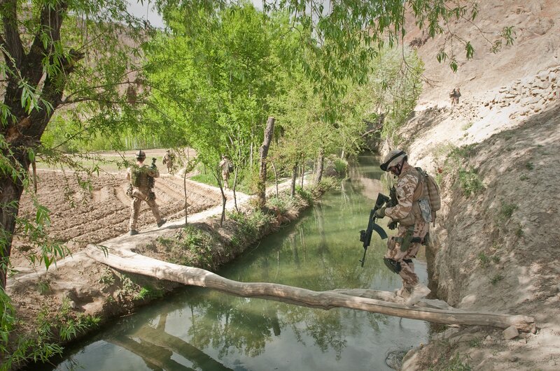 Soldiers Crossing Stream