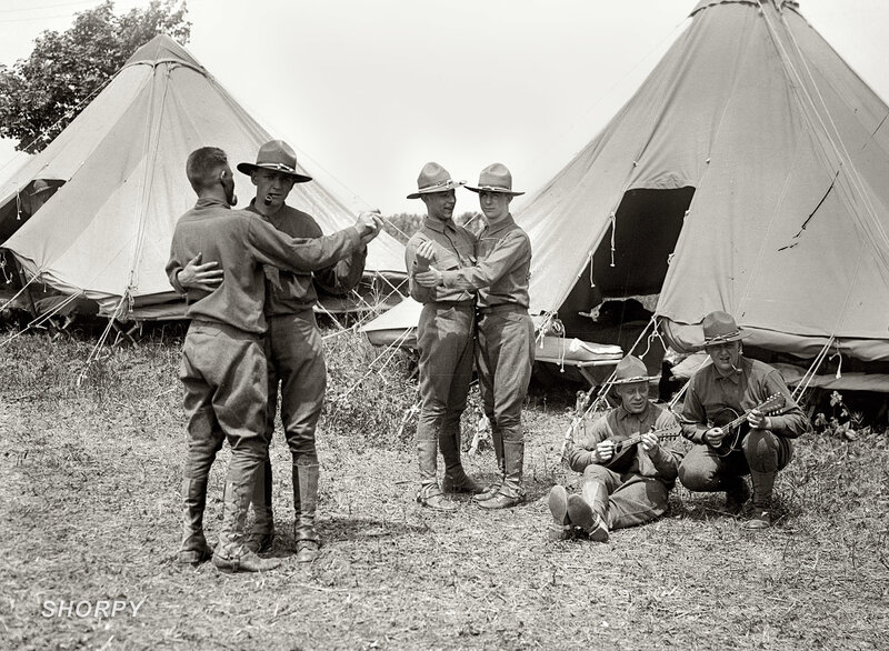 Soldiers dancing in camp