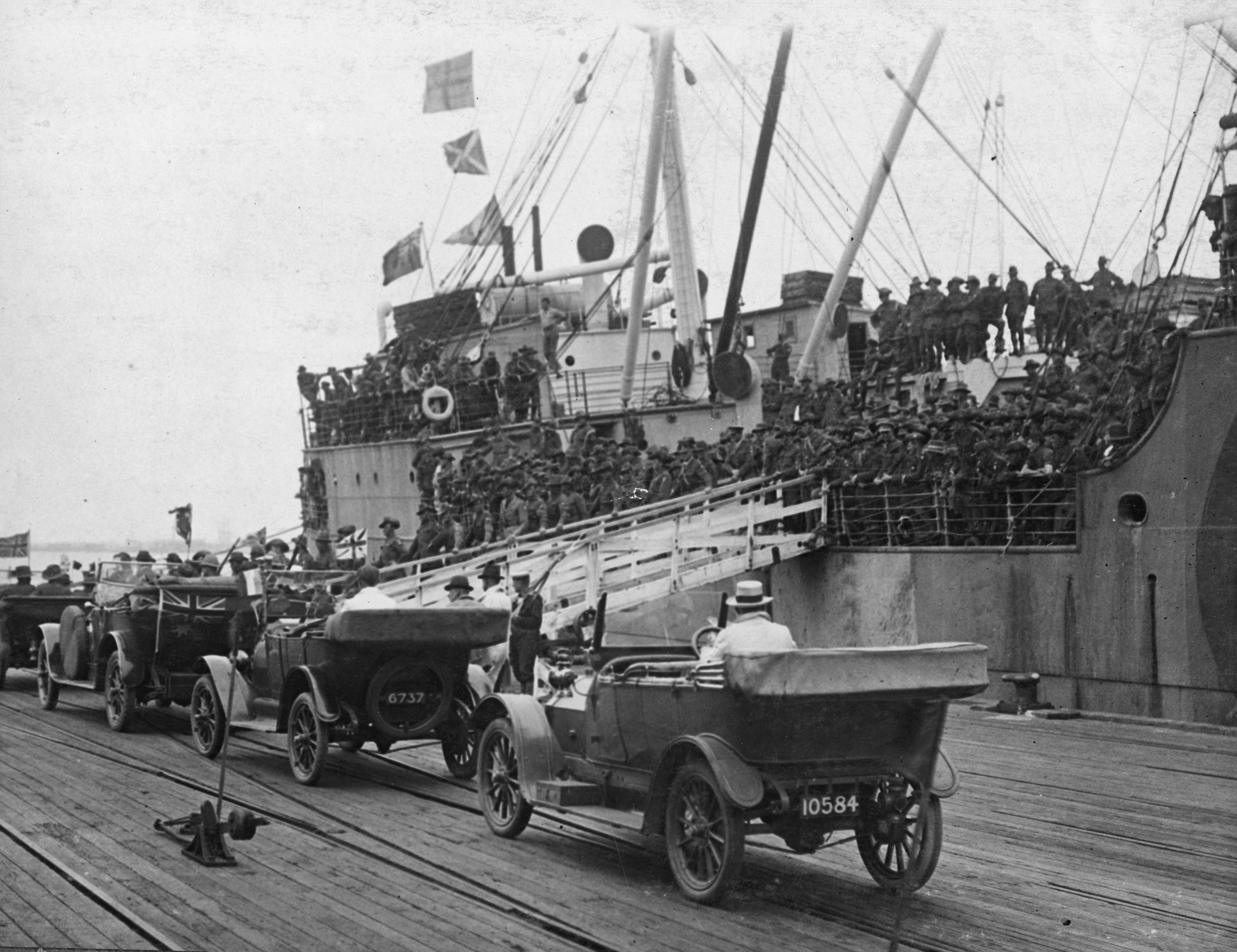 Soldiers disembarking from a ship