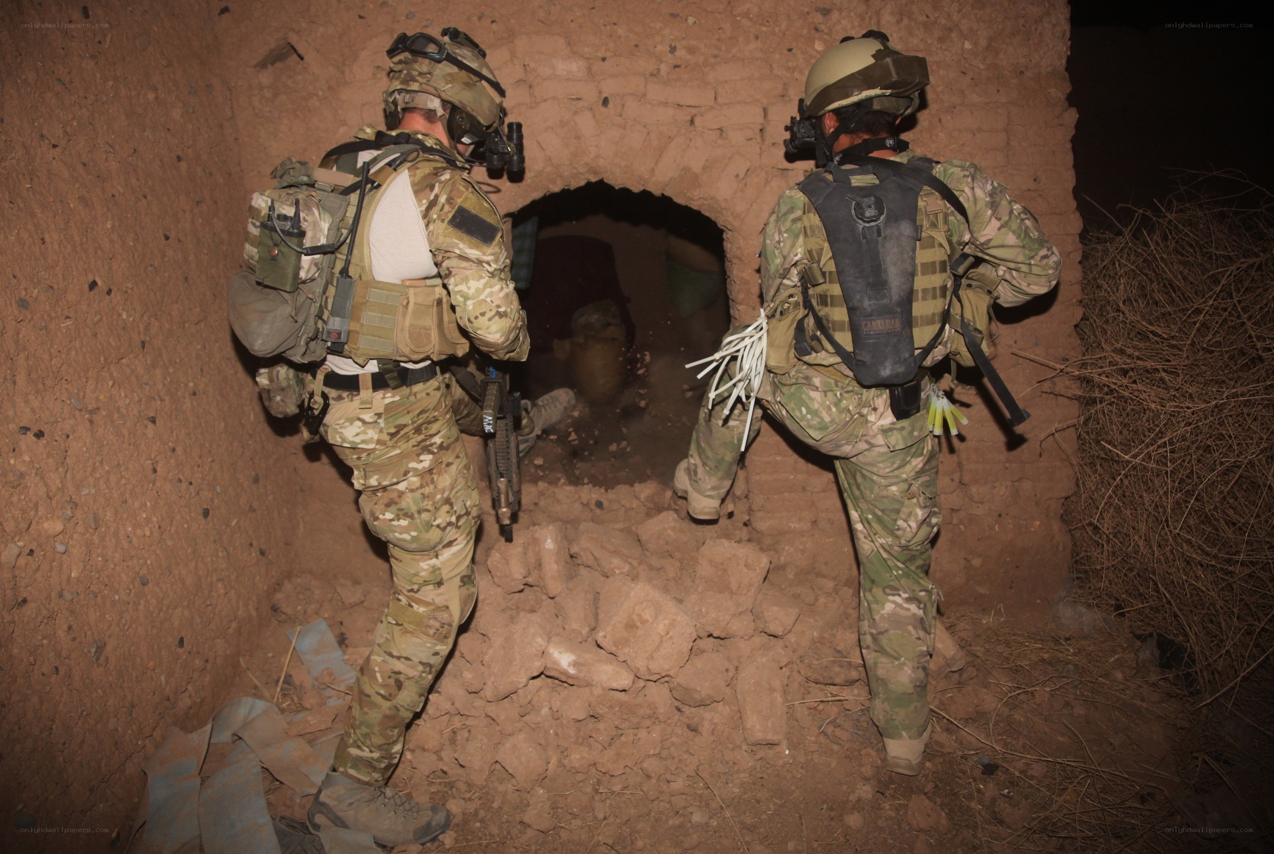 Soldiers entering a tunnel