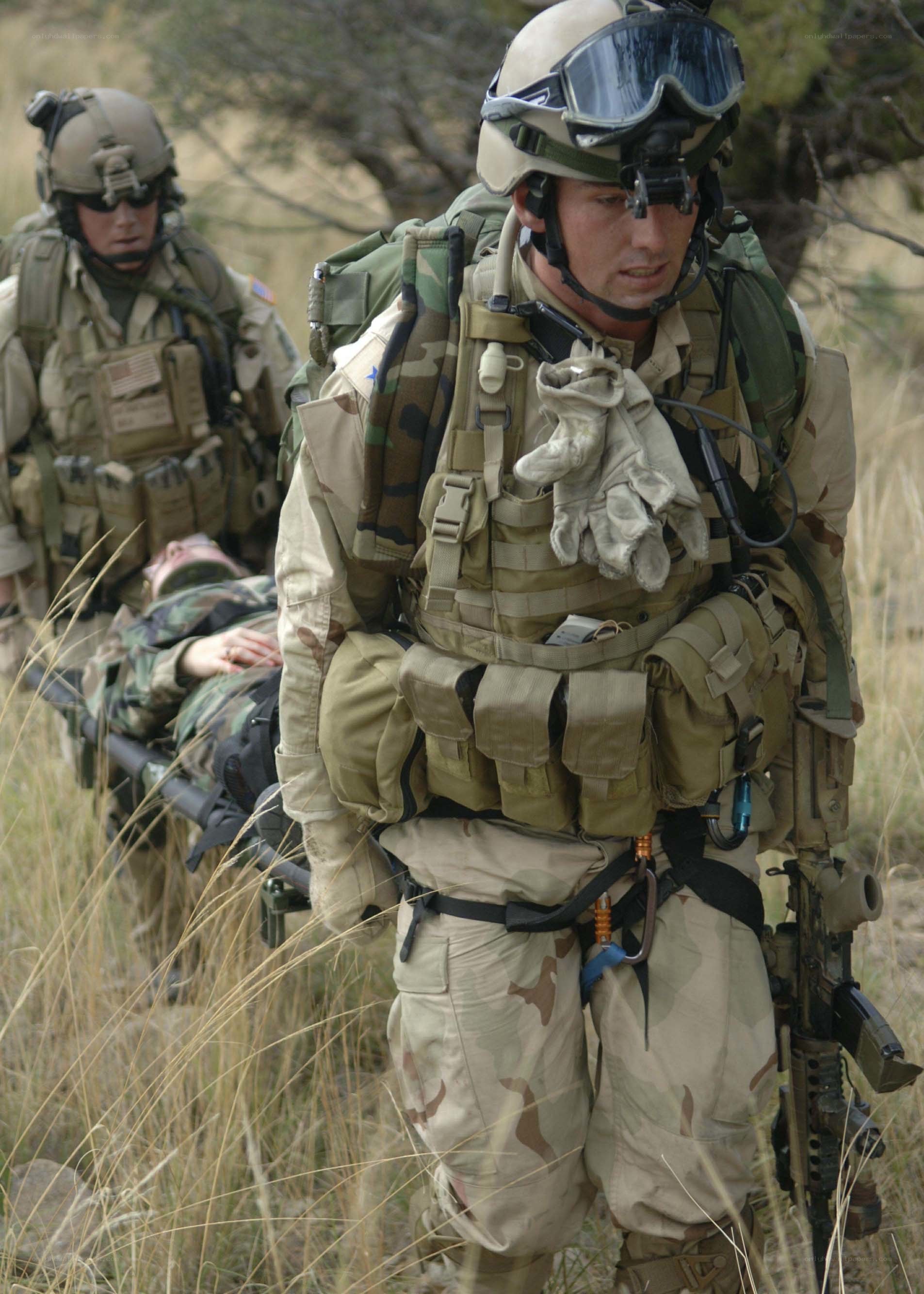 Soldiers evacuating wounded comrade
